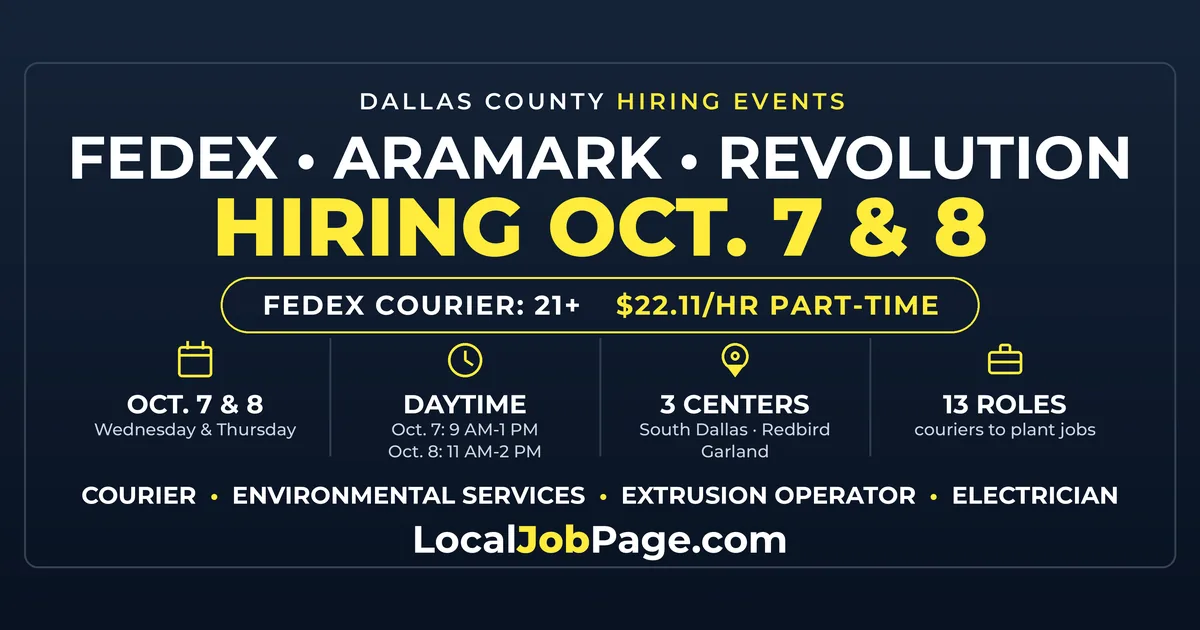 FedEx, Aramark and Revolution Hold Dallas County Hiring Events Oct. 7 & 8