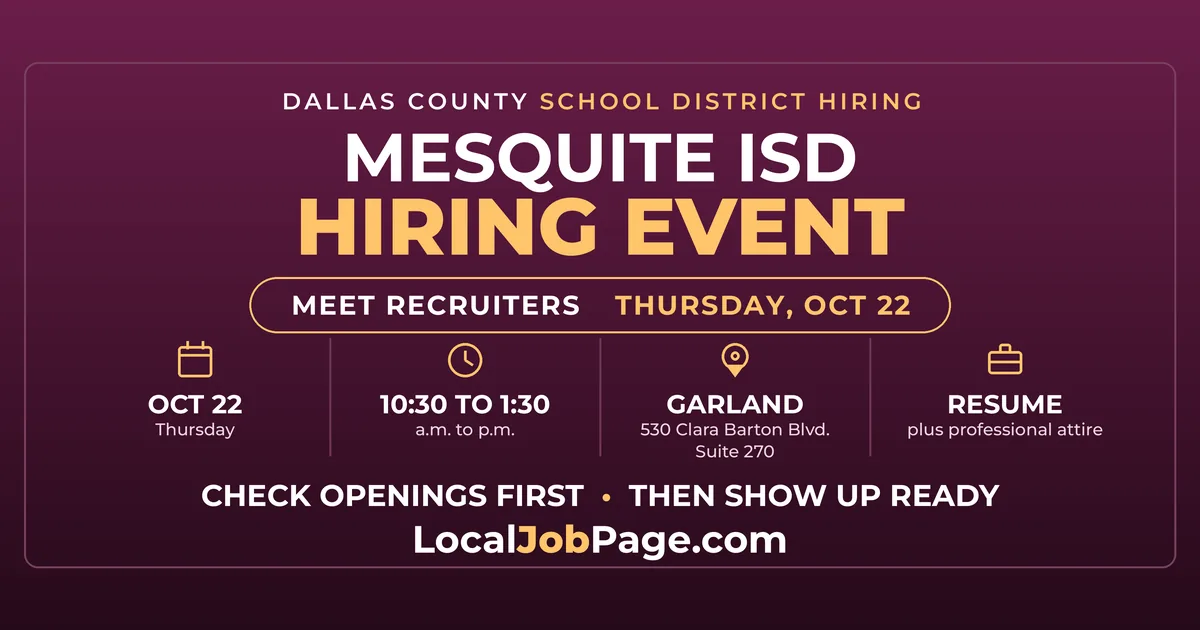 Mesquite ISD Hiring Event Oct. 22 at the Garland Workforce Center